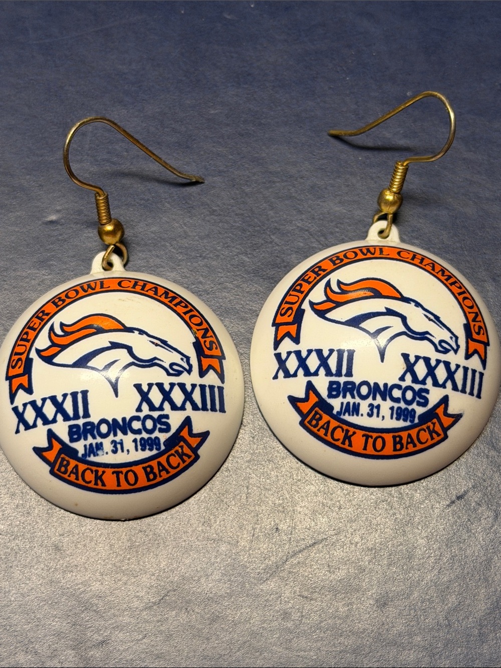 Vintage Broncos Back to Back Super Bowl Earrings